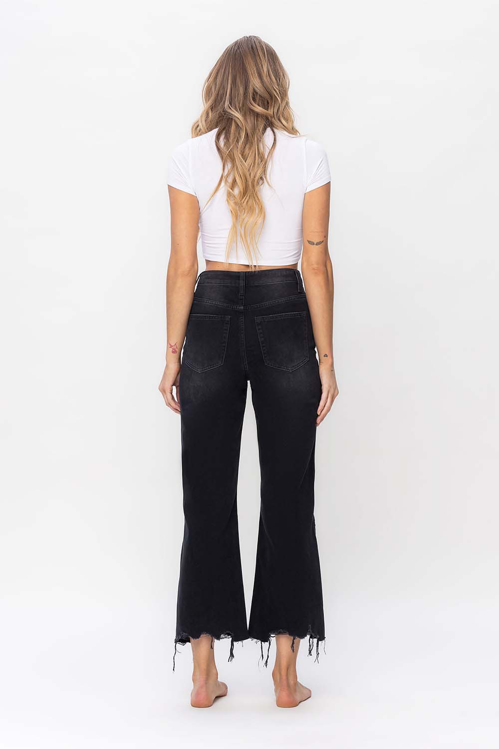 90's Vintage High Rise Crop Flare Jeans Black