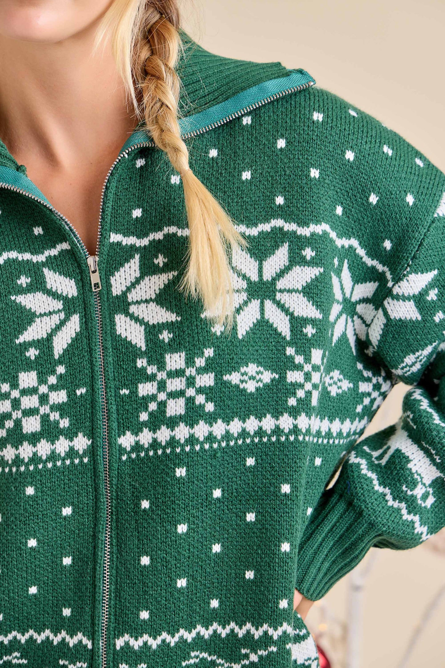Christmas Print Sweater Zip-Up Jacket
