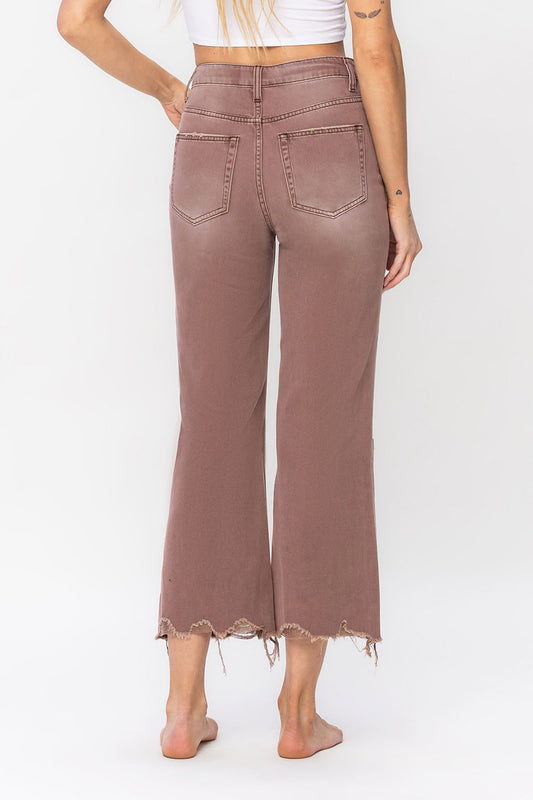 90's Vintage High Rise Crop Flare Jeans Clay