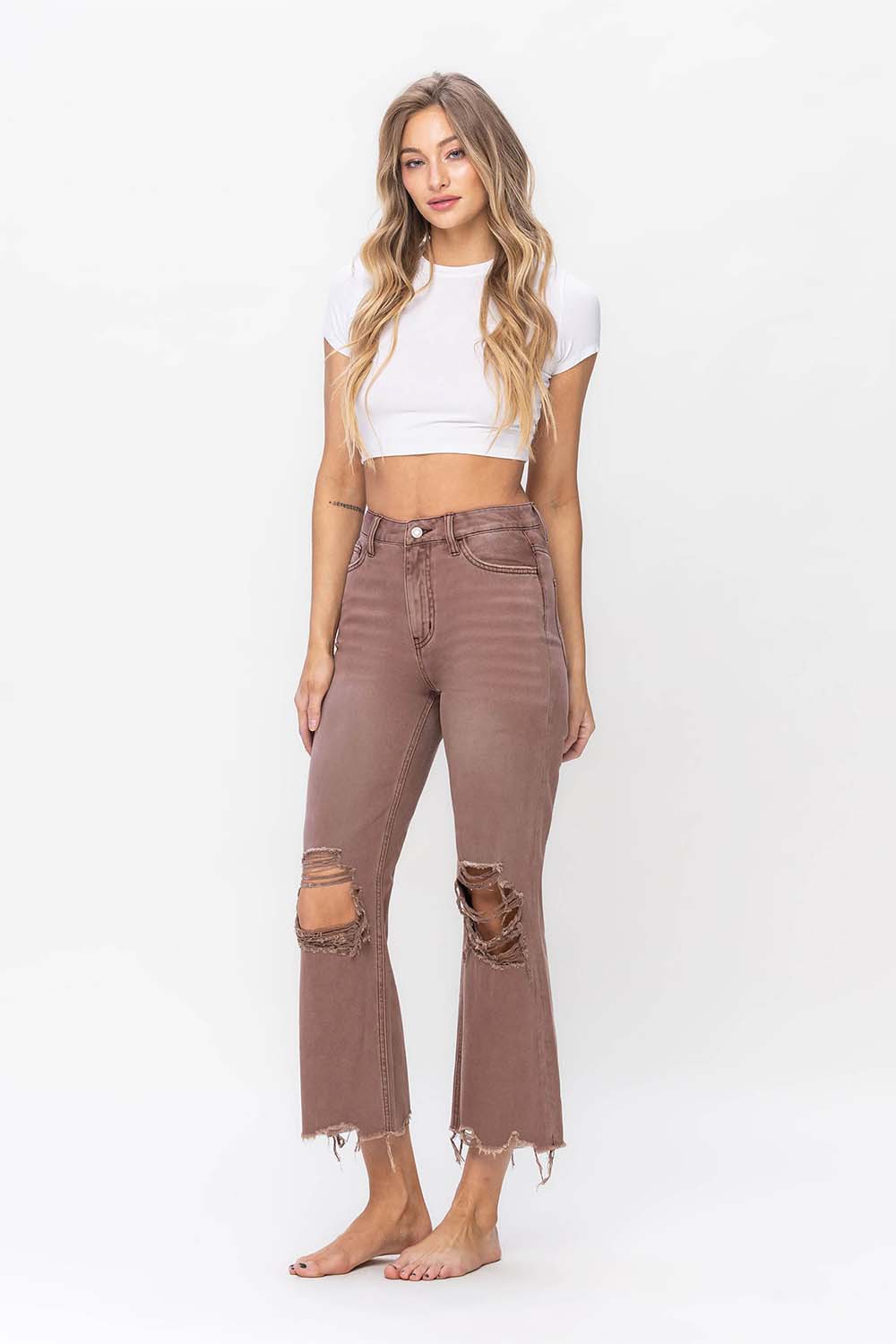 90's Vintage High Rise Crop Flare Jeans Clay