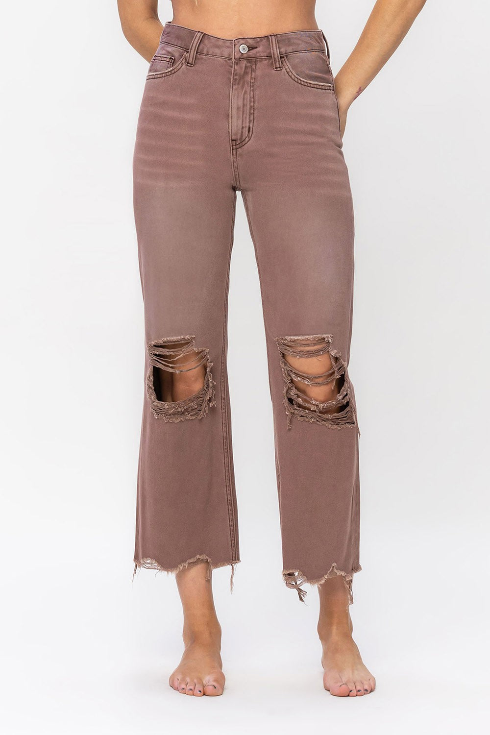 90's Vintage High Rise Crop Flare Jeans Clay