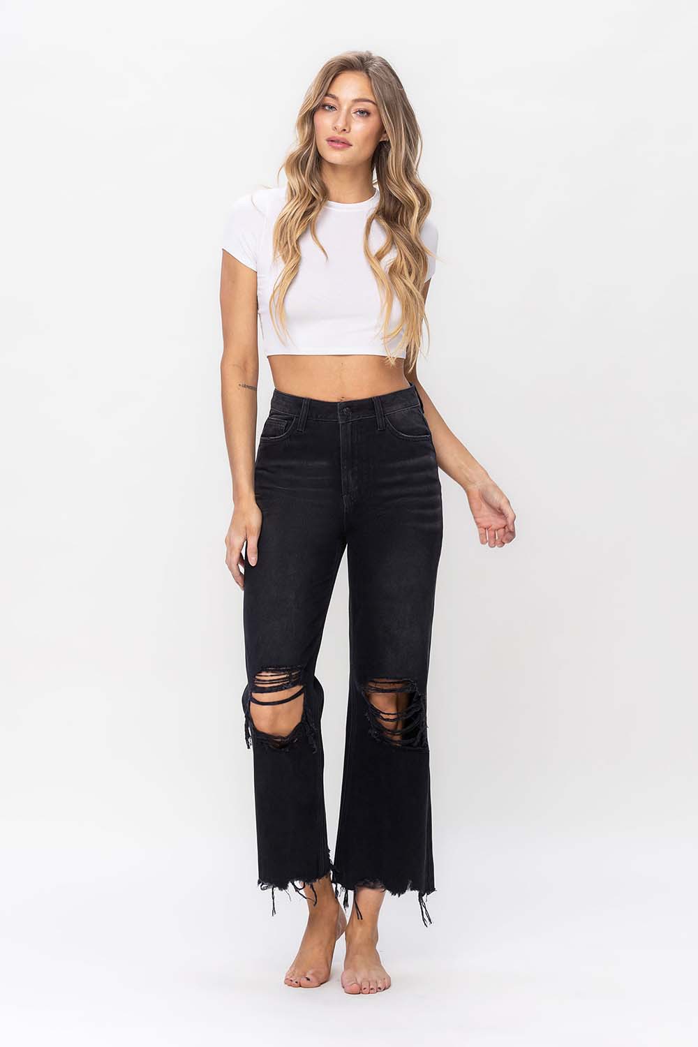 90's Vintage High Rise Crop Flare Jeans Black