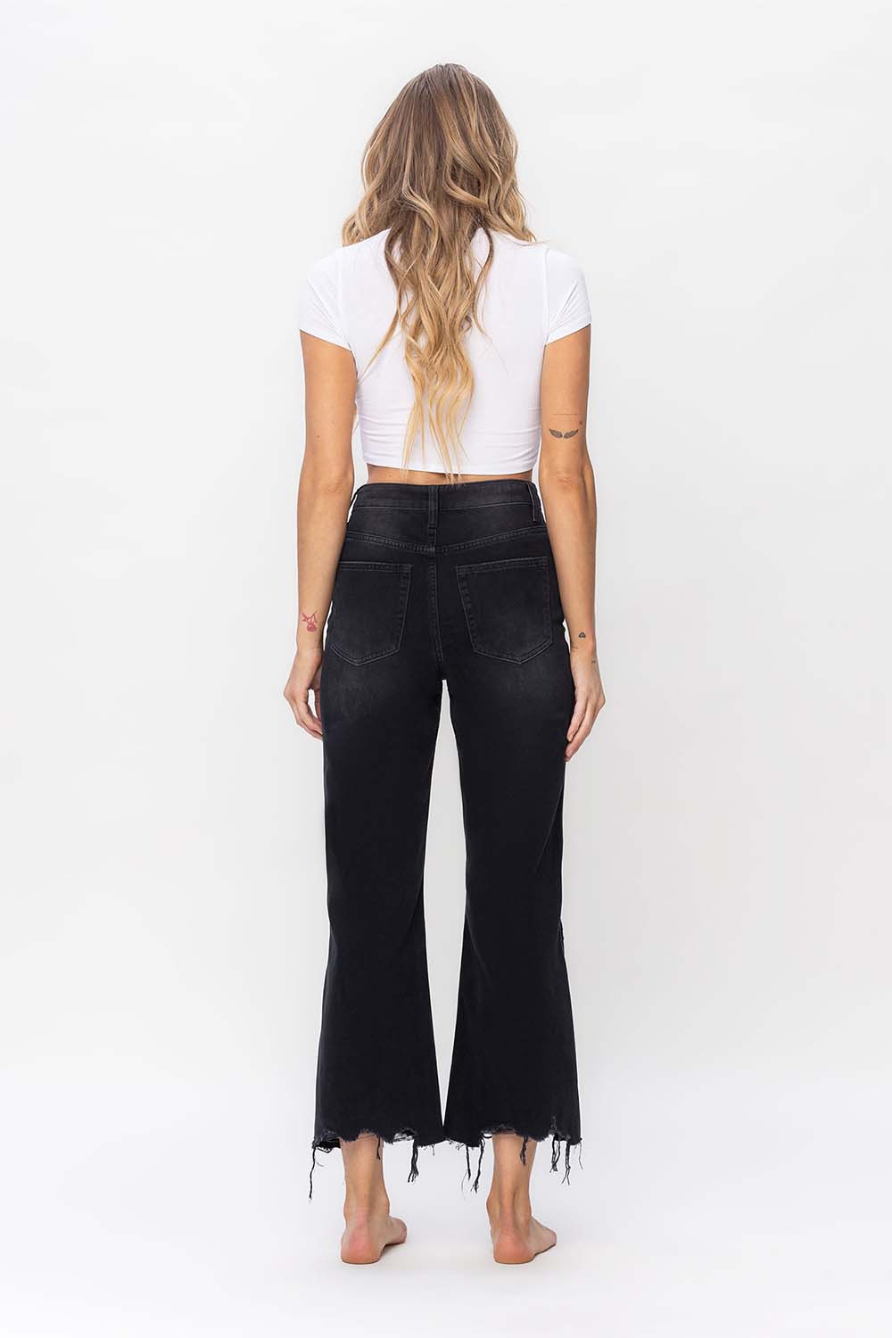 90's Vintage High Rise Crop Flare Jeans Black