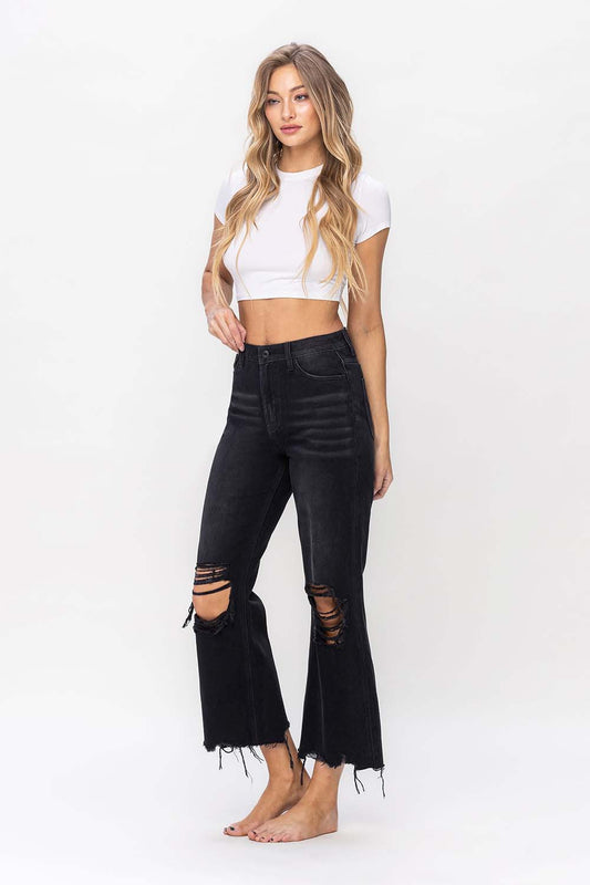 90's Vintage High Rise Crop Flare Jeans Black